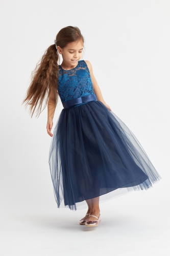 Margaret Tummansininen Lasten Elegante JuhlaMekko