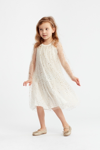 tyttöjen juhlamekko, Alisa valkoinen mekko, tähtikuvioitu mekko, tiulimekot, juhlavaatteet lapsille, tyttöjen muoti, lastenvaatteet, juhlamekot, kultatähtimekko