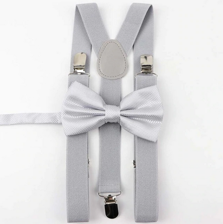 Lasten Harmaa Henkselit-Ja-Rusetti Setti