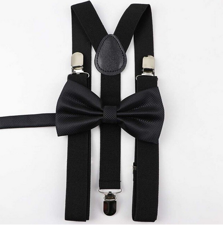 Lasten Musta Henkselit-Ja-Rusetti Setti