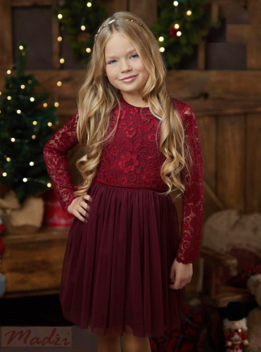 lasten pitsimekko, Jasmina Bordo Lace, viininpunainen lasten mekko, tyttöjen juhlamekko, tiulimekko lapsille, mekko häihin lapsille, mekko ristiäisiin tytöille, lasten syntymäpäivämekko, 12 kuukautta - 8 vuotta lasten mekko