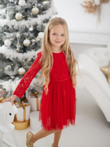 lasten pitsimekko, Jasmina Red Lace, punainen lasten mekko, tyttöjen juhlamekko, tiulimekko lapsille, mekko häihin lapsille, mekko ristiäisiin tytöille, lasten syntymäpäivämekko, 18 kuukautta - 8 vuotta lasten mekko