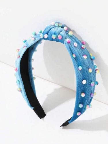 Sininen Sametti Helmi-Hiuspanta Tytöille