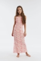 Fiorella juhlamekko, tyttöjen juhlamekko, eleganssi tyttöjen vaatteet, kukkakuviollinen mekko, vaaleanpunainen mekko, tyttöjen muoti, juhlavaatteet lapsille, midi-juhlamekko, laadukas lastenmekko