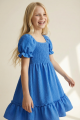 juhlamekko tytöille, sininen mekko lapselle, tyttöjen juhlavaatteet, kesämekko, puhvihihat, lasten juhlamekko, häät, kevätjuhla