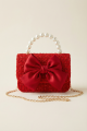 punainen käsilaukku, tyttöjen laukku, rusetti, helmikahva, lasten käsilaukku, juhlakäsilaukku, asuste tytöille, prinsessalaukku